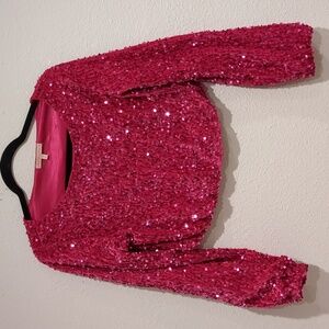 Evolutionary Hot Pink Long Sleeve Sequined Cropped Top Size Small
